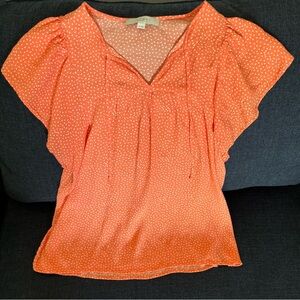 Loft Flutter Sleeve Blouse Coral Orange Melon size Medium